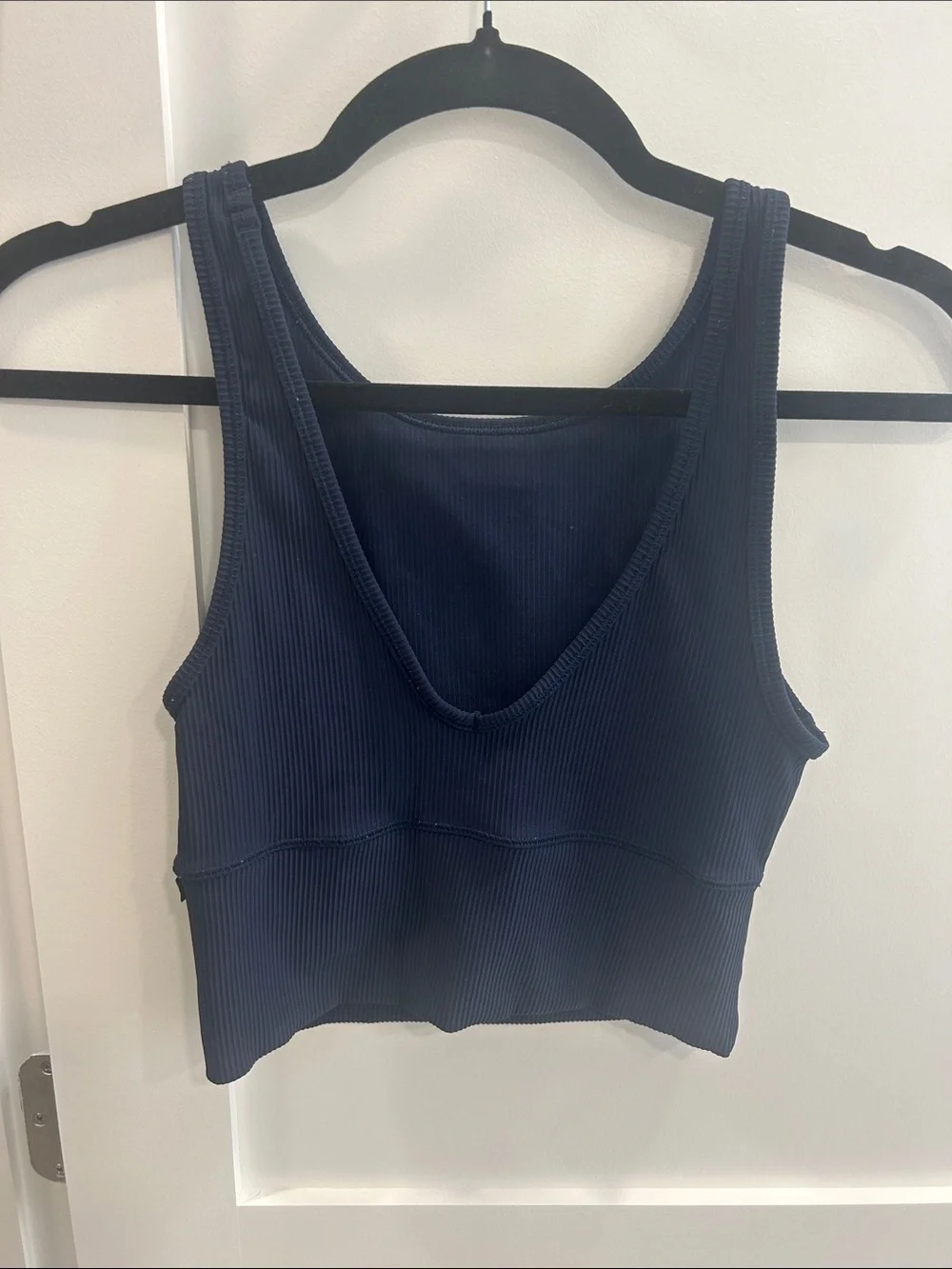 Ribbed V-Neck Crop Tank - Navy